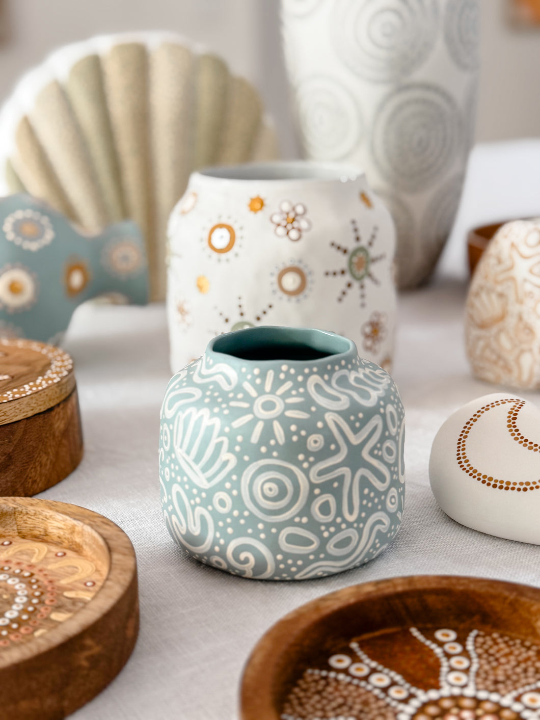 Seashells Vessel - Mini - Soft Blue/White