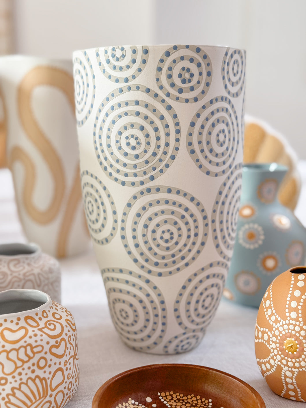 Waterholes Tall Vessel - White/Soft Blue